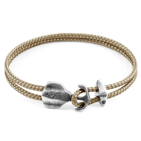 Anchor & Crew Sand Brown Delta Anchor Silver and Rope Bracelet