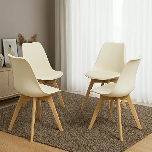 Kosy Koala Dining Table Set Oak Effect Table With 4 Cream Plastic Chairs Dining Room Furniture