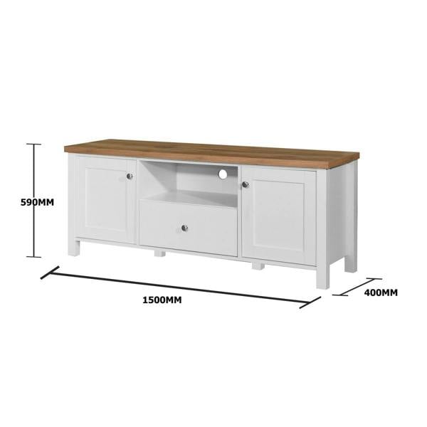 Timber Art Design Astbury TV Unit Stand Media Cabinet 2 Doors + Drawer White & Oak