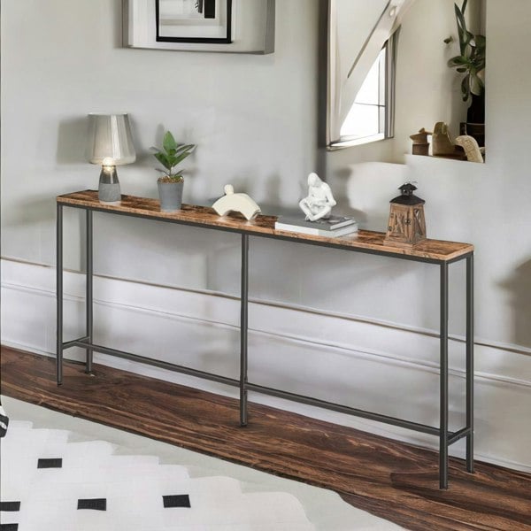 Rafaelo Mobilia Industrial 180CM Wide Slim Hallway Console Table Rustic Brown
