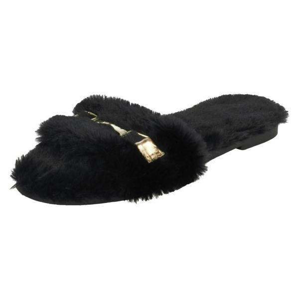 Spot On Ladies Spot On Flat Fur Mule Sliders F00139