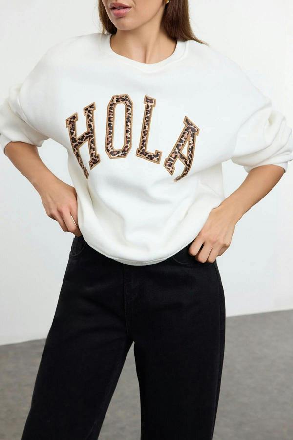 WOVCOR Animal Leopard Slogan Print Sweatshirt