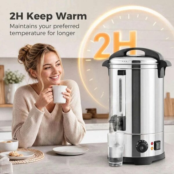 17L Catering Urn, 2500W Stainless Steel Hot Water Boiler Dispenser with Thermostat, Keep Warm Function and Easy Pour Tap
