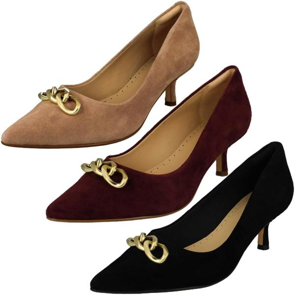 Clarks Ladies Clarks Chain Detailed Kitten Heeled Shoes Violet55 Trim