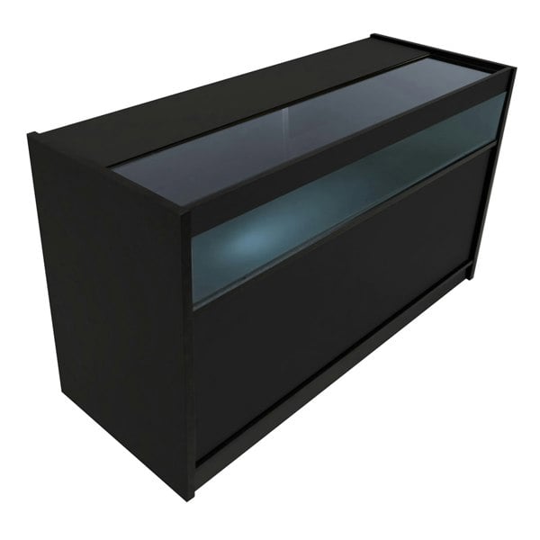 Black Demeter LED shop counter set featuring sleek design, glass display top, and illuminated interior for stylish retail presentation