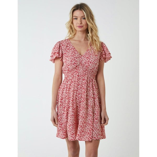 Blue Vanilla Double Ruffle Empire Shirred Mini Dress