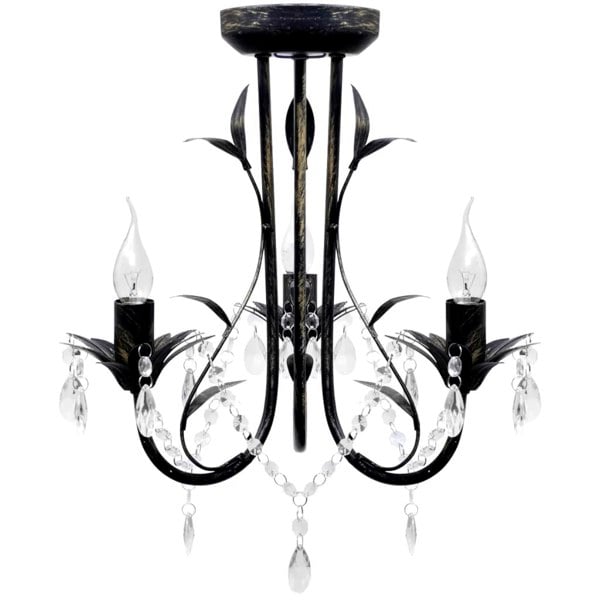Berkfield Art Nouveau Style Black Chandelier Crystal Beads 3xE14 Bulbs