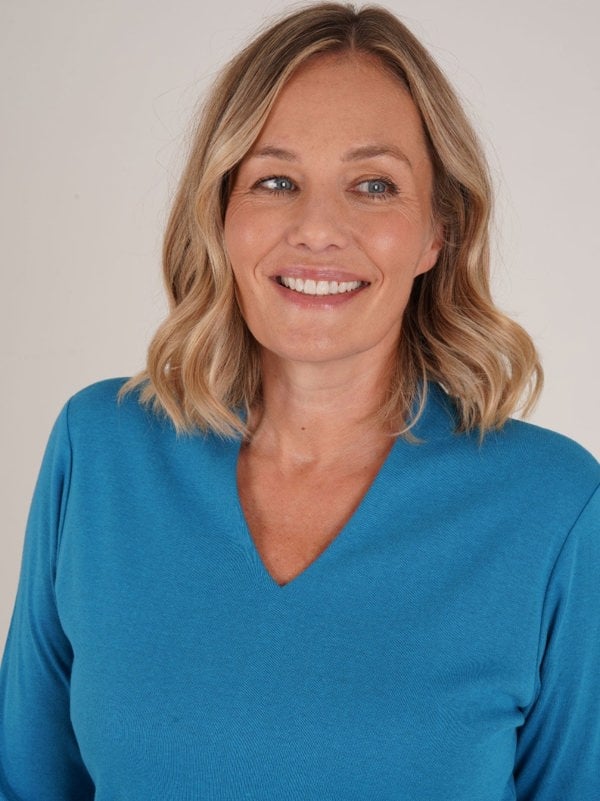 PennyPlain High Back V-neck Top - Wedgewood