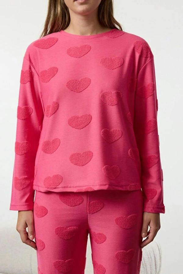 WOVCOR 2-Piece Heart Patch Knit Pajama Set