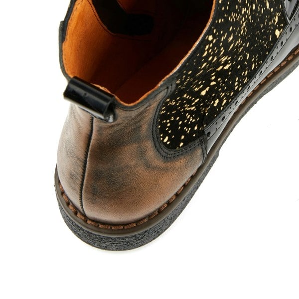 Embassy London Hatter - Gold Drops - Women's ankle boot in golden paint drops on black leather