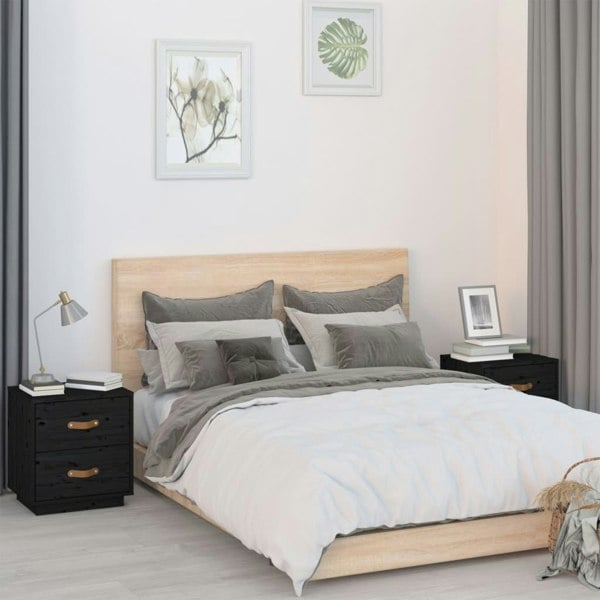 Berkfield Bedside Cabinets 2 pcs Black 40x34x45 cm Solid Wood Pine