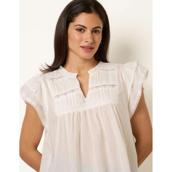 Blue Vanilla Cotton Embroidery Detail Ruffle Sleeve Top