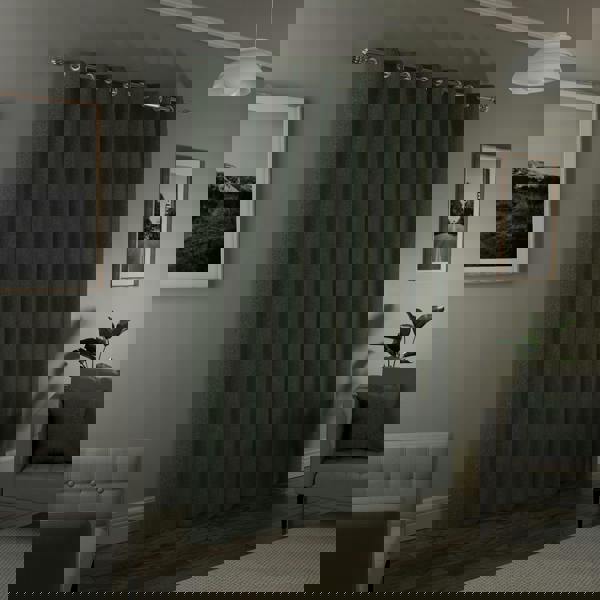 Enhanced Living Green Textured Basketweave 100% Blackout Curtains - Thermal/Energy Saving Pair with Eyelets For Living Room & Bedrooms