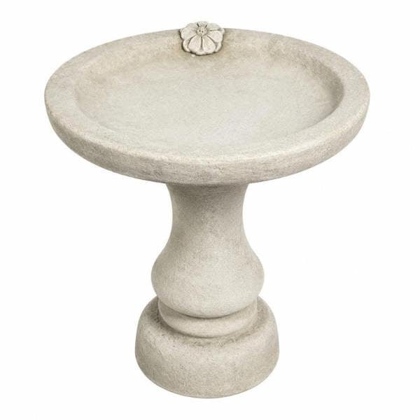 OSN Stone Cast Blossom Design Birdbath with Decorative Pedestal