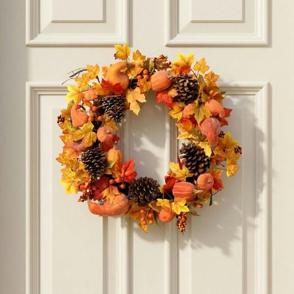 Garden Greatness Autumnal Harvest Pumpkin and Leaf Wreath