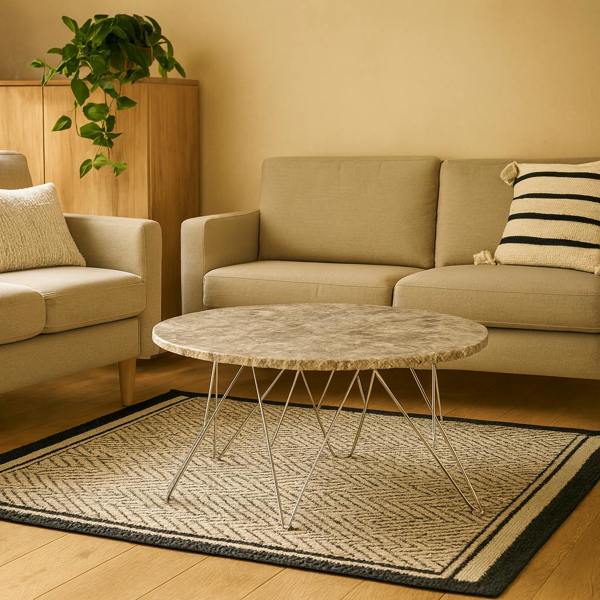 Wyld Haus Alba Round Coffee Table Grey Brown Marble Top Metal Legs