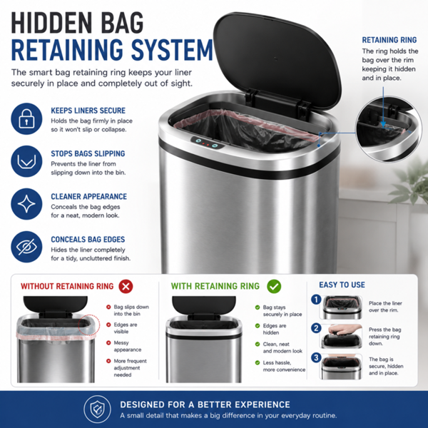 GlamHaus Sensor Bin, Motion Sensing 60L For Kitchen, Soft Close With Supplied Power Adaptor Or Battery Operated
