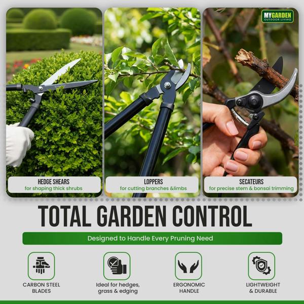 My Garden Outdoor Living My Garden Hedge Shears Pruner Bypass Loppers Set of 3 - Pruning Secateurs Hedging Shear & Tree Loppers with Ultra Sharp Blade