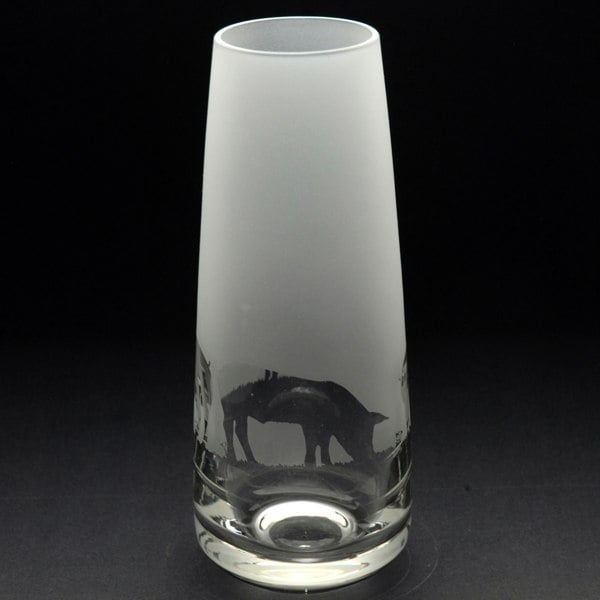 Glyptic Glass Art Pig Glass Bud Vase - Hand Etched/Engraved Gift