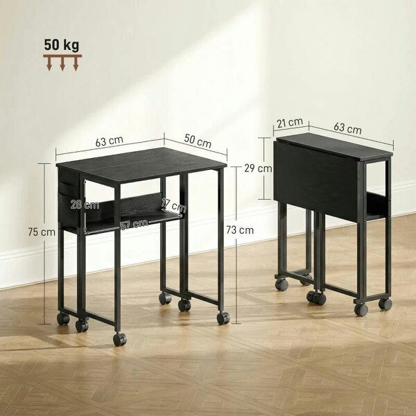 63 cm Drop Leaf Writing Work Desk - Black