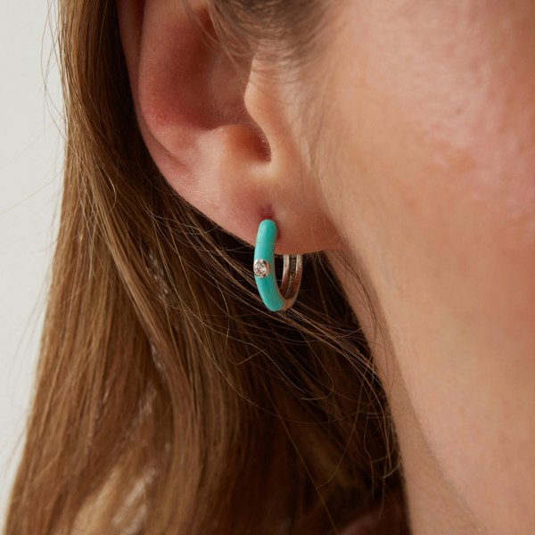 Spero London Turquoise Enamelled Jewelled Sterling Silver Hoops