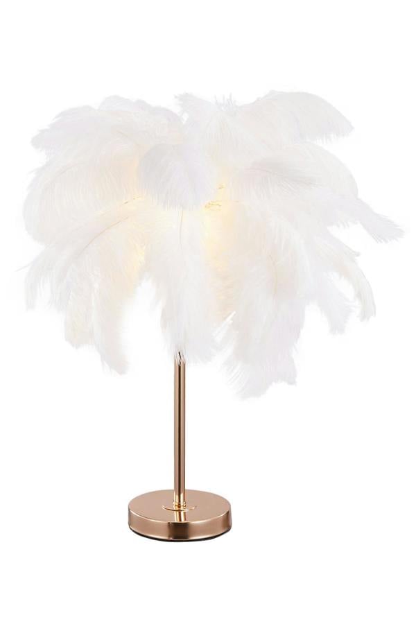 Living and Home G4 Modern White Feather Lampshade Table Lamp Fixtures Decor - Warm Light