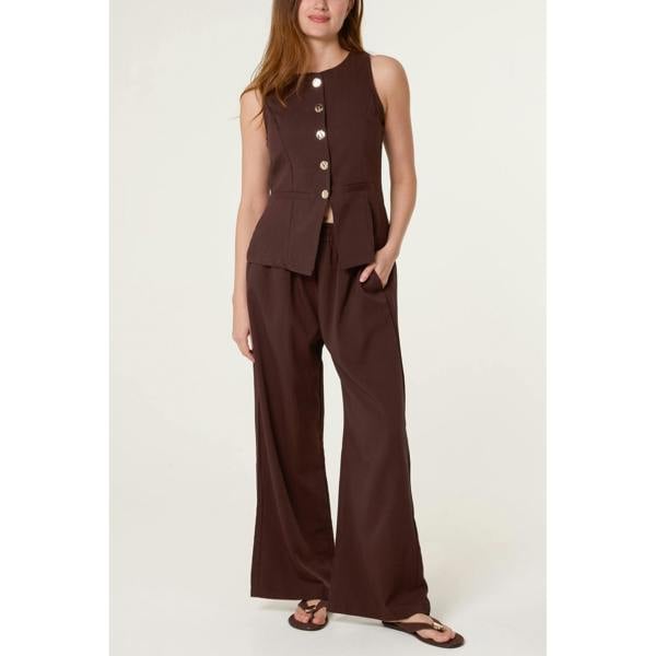 Blue Vanilla Round Neck Button Through Vest & Trouser Set