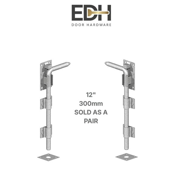 EDH Door Hardware Galvanised Heavy Duty Garage & Gate Drop Down Bolt – 12", 18" & 24" - 12" - Pair