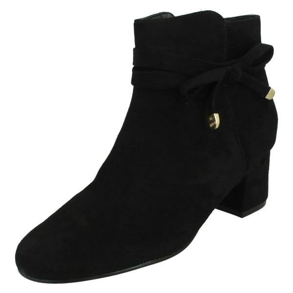Spot On Ladies Block Heel Wide Fit Ankle Boots with Size Tie and Inside Zip F51235