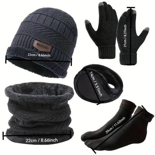 Dyzi 5 Piece Winter Warmth Set Beanie Gloves Snood and Socks
