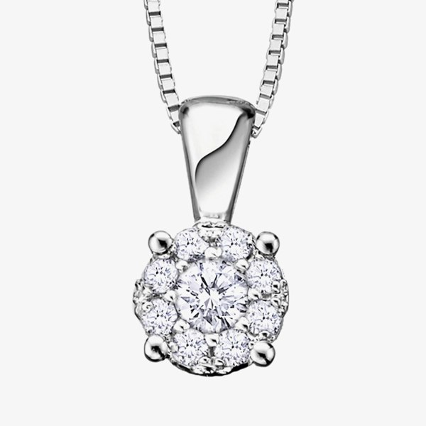 T. H. Baker 9ct White Gold 0.25ct Diamond Round Cluster Pendant P2382W/25-9