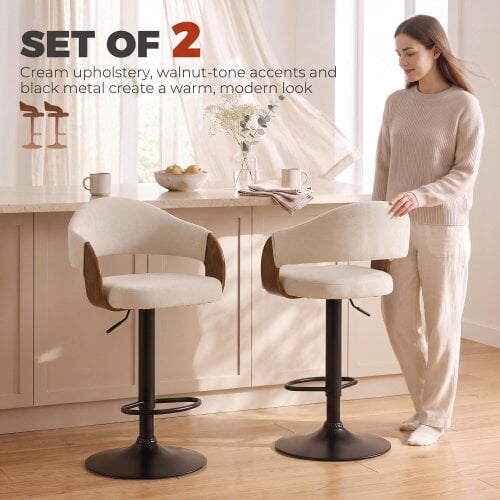 HOMCOM Bar Stools Set of 2 Height Adjustable Swivel Beige
