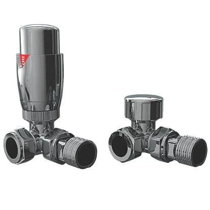 Flode Corner Thermostatic Radiator Valve Pack with Lockshield | Chrome