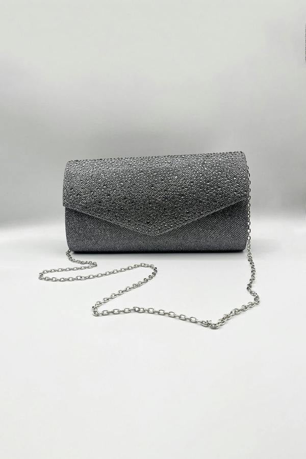 SVNX Diamante Envelope Clutch Bag in Grey