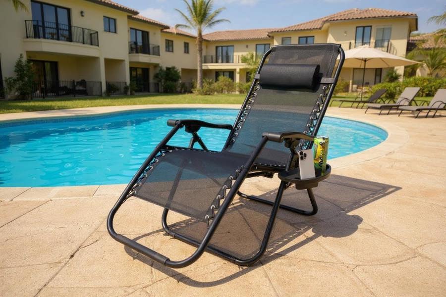 Shatchi Gravity Chair Heavy Duty Textoline Outdoor & Garden Folding Reclining Patio Chair,1pc