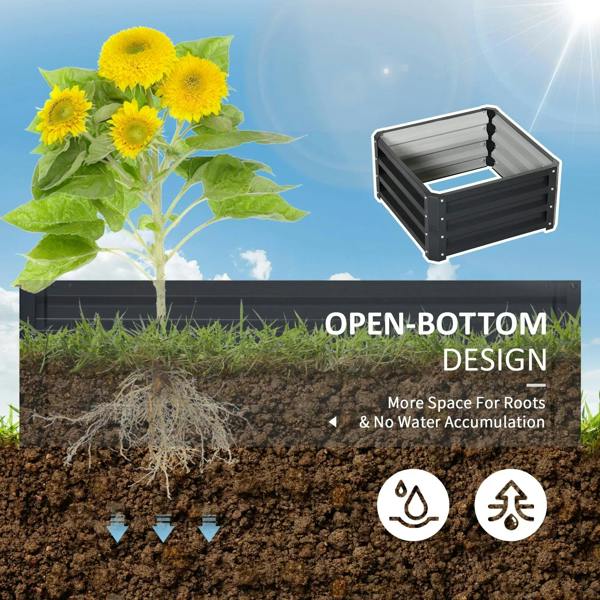 Steel planter box with open-bottom design for soil, dark grey raised bed