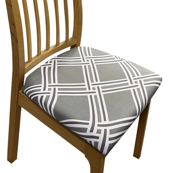 Anyseat Chair Cover Grey White Macro Knitted Design Stretch Seat Cover for Home Dinning Kitchen Washable Removable