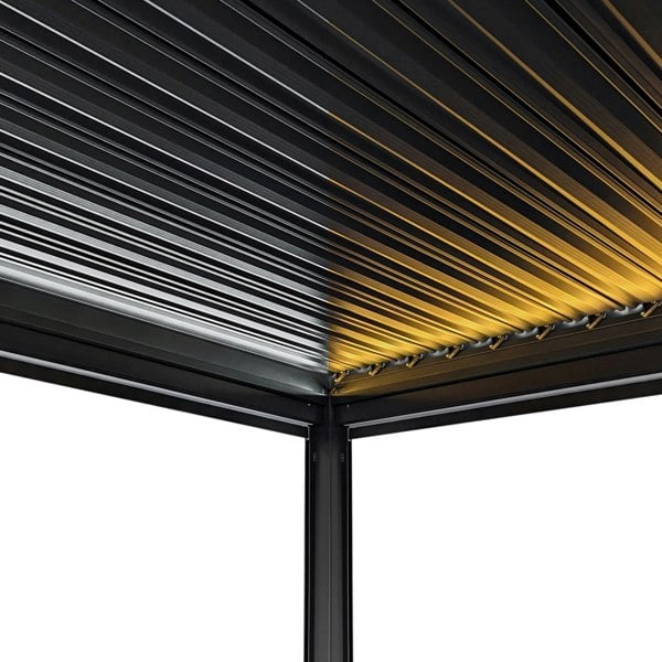 Monstershop Anthracite Aluminium Pergola With LED Lights & 2 x Shutter Panels - 3m x 4m