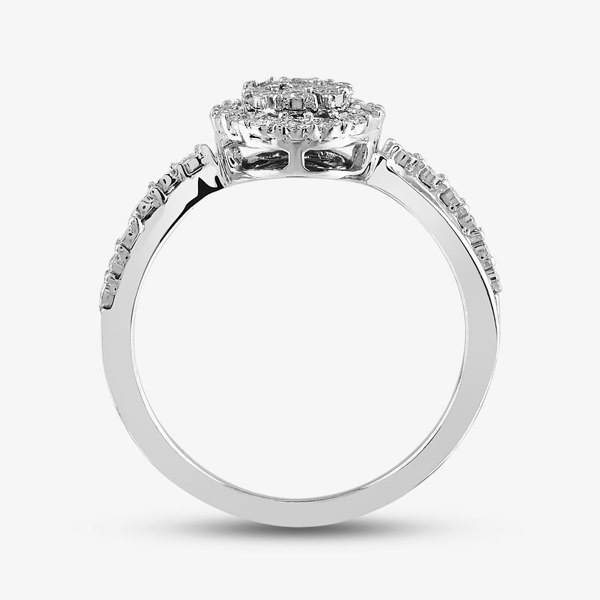T. H. Baker Sterling Silver 0.10ct Diamond Oval Cluster Shoulder Set Ring THR31374-10CH R (SIL)
