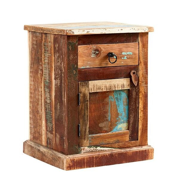 Wyld Haus Seattle Reclaimed Wood Modern Bedside Table 1 Drawer 1 Door