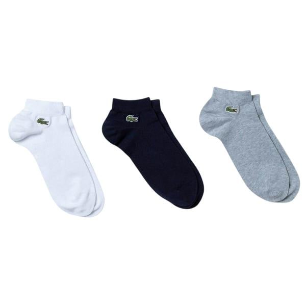 Lacoste Mens Embroidered Logo Trainer Socks (Pack of 3) - Black/White/Grey - 