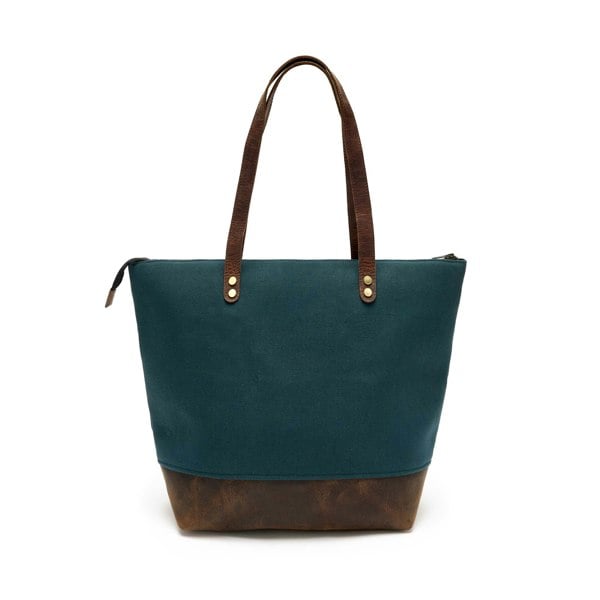 Paper High Buffalo Leather And Blue Canvas Tote Bag