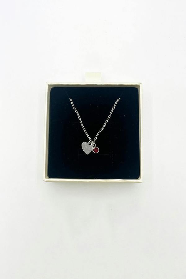 SVNX Mini Heart & Janurary Birthstone Necklace in Silver - Gift Boxed