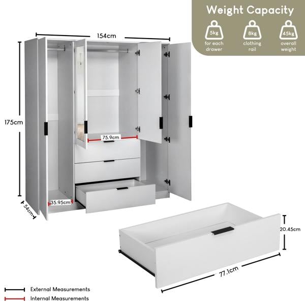 Vida Designs Trega 4 Door 3 Drawer Mirrored Wardrobe