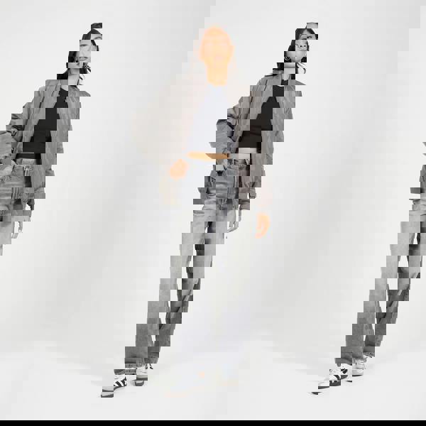 Brave Soul Charcoal Ruched Sleeve Oversized Bomber Jacket - Charcoal Image 3