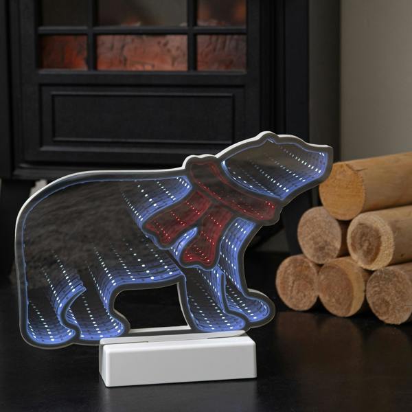 Samuel Alexander 27cm Polar Bear Infinity Mirror Light Up Decoration with Red & White LEDs