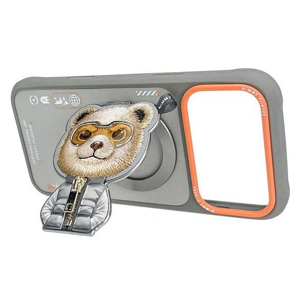 Nimmy Friends Nimmy Cool & Cute 2.0 Bear Case with MagSafe Stand for iPhone 17 Pro 6.3" Grey Orange - N-YJKM-CXZJZH-IP17-PRO-011-A