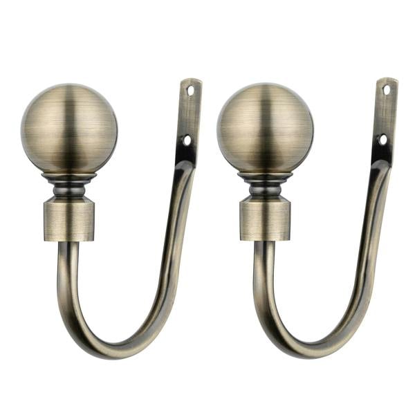 A.Unique Home Pair of Plain Ball Metal Holdbacks (Pair of Holdbacks) - Antique Brass