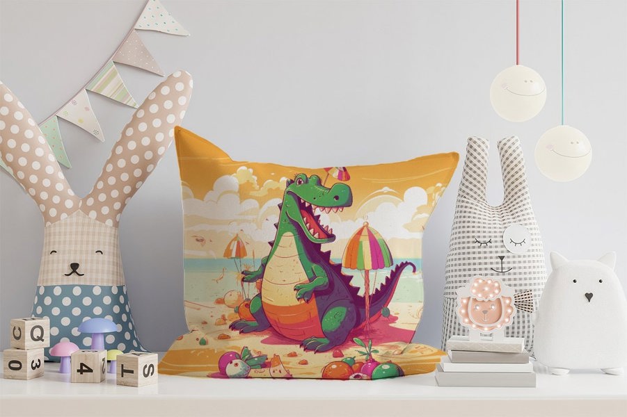 Warren Reed Crocodile On A Beach Holiday Cushions