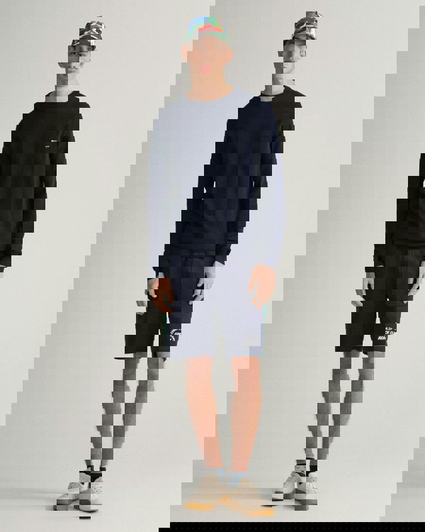 GANT Mens Cotton Pique Crew Neck Jumper - 433 Evening Blue